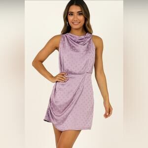 Showpo Ranney High Neck Draped Mini Dress Purple NWT size 14 US